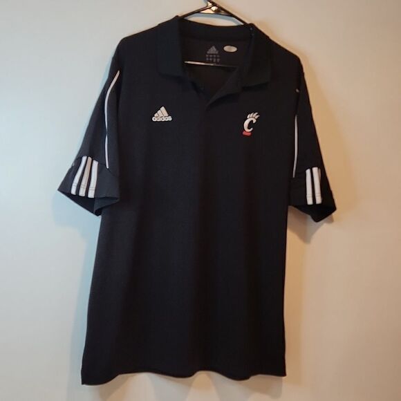 Adidas Climacool NCAA Cincinnati Bearcats Polo Shirt Men's Size Large Black EUC - Picture 2 of 10